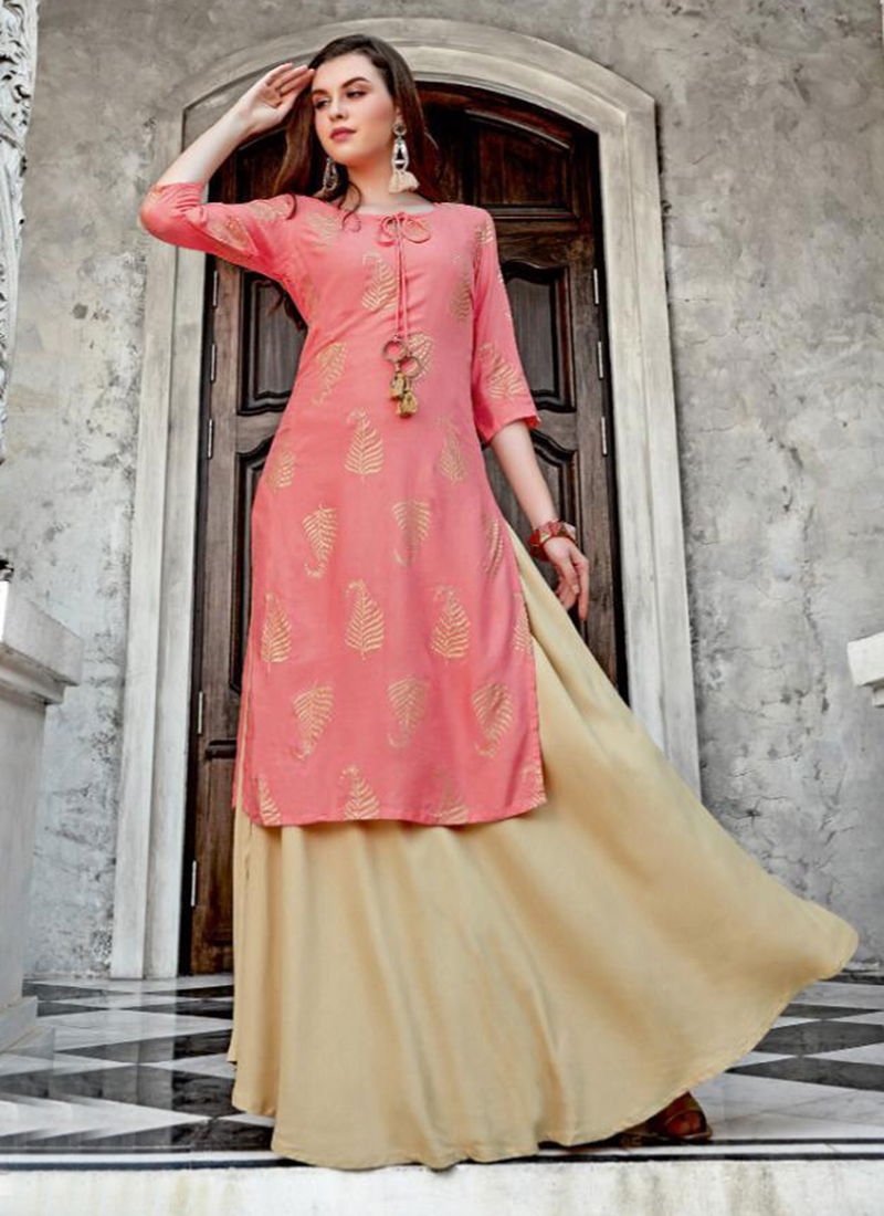 Parker Rayon Two Tone Embroidery Work Stylish Party Wear Long Kurti Collection 2001-2010